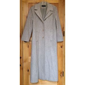 Vintage Kristen Blake 100% Wool Long Gray Trench Pea Over Coat Sz 8 MEDIUM Lined